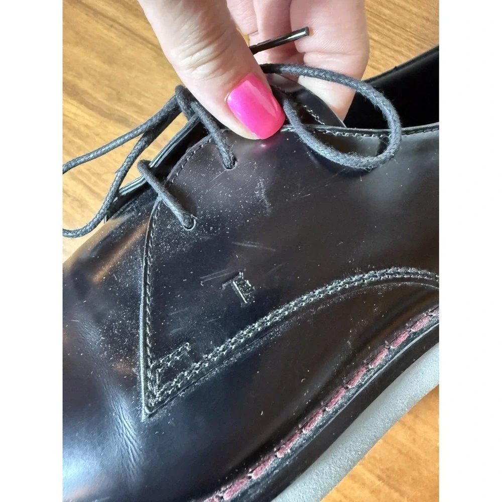 Tod's Platform Women's Black Contrast Welt Stitch Leather Laced Shoes Sz 41.5